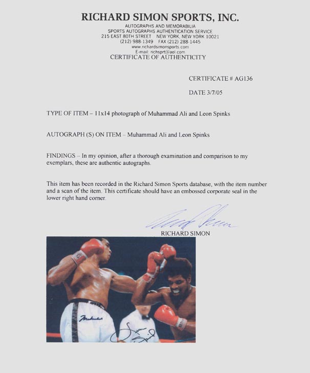 Muhammad Ali certified autographs