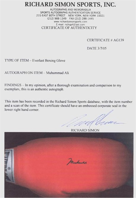 Muhammad Ali autographed boxing glove
