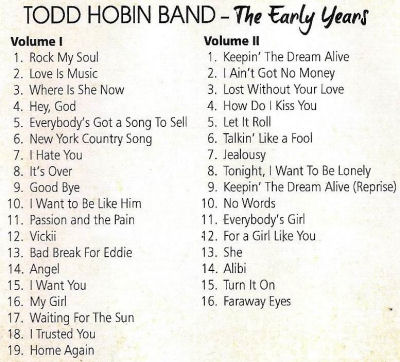 Todd Hobin Band - Early Years 2010 back cover