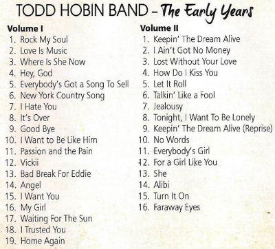 Todd Hobin Band - Early Years 2010 back cover
